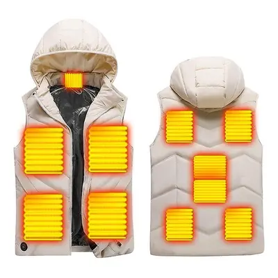 (White, M) Women Electric Hooded Heated Vest Winter Usb Charging Waistcoat Thermal Gilet Warm Ja