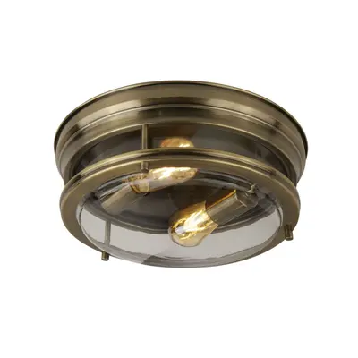 Searchlight Edinburgh Light Flush Antique Brass/Clear Glass Ip44