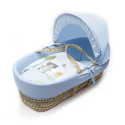 Tiny Ted Blue Palm Moses Basket With Mattress, Padded Liner And Hood