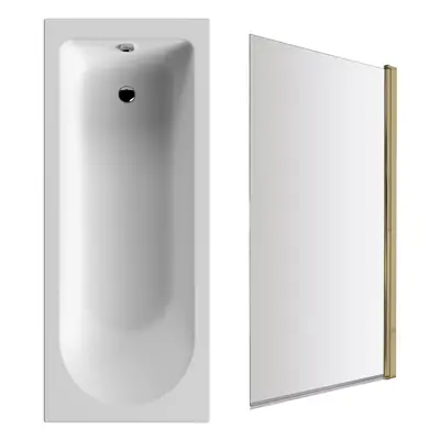 Round Single Ended Bath and Square Brushed Brass Screen - x 700mm