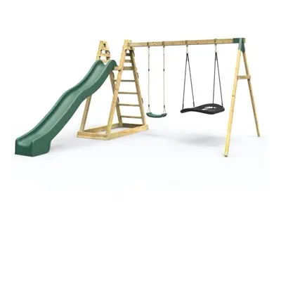 (Horseshoe) Rebo Wooden Pyramid Activity Frame with Swings and 8.7ft Water Slide