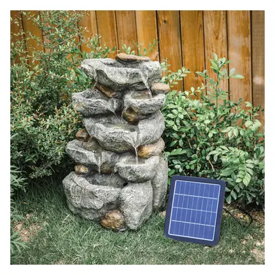 Solar Powered Rock Fall Cascade Water Feature LED Lights Stone Pool Outdoor Garden