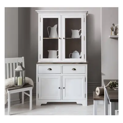 Canterbury Dresser Cabinet with Drawer Glass Doors in White and Dark Pine