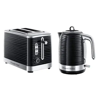 Russell Hobbs Inspire High Gloss Plastic Two Slice Toaster, Black with Kettle