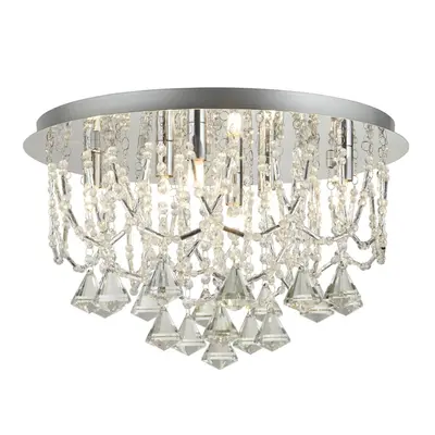 Searchlight Mela Lights Chrome Clear Crystal Pyramid Drops Flush Ceiling Light