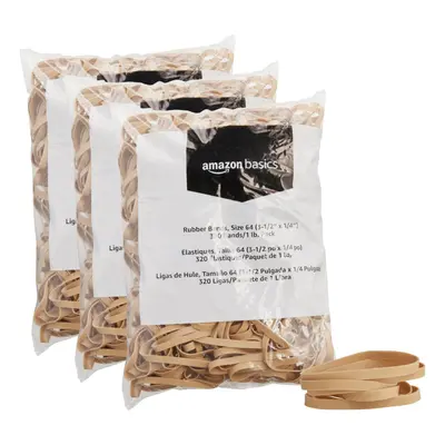 Amazon Basics Rubber Bands Size (3-1/2 x 1/4 Inch) Bands/1 lb Pack 3-Pack Tan