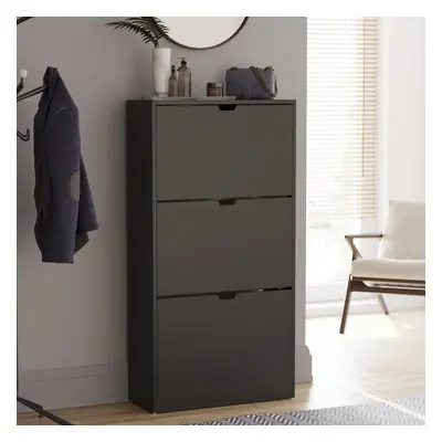 (Black) Drawer Shoe Cabinet Hall Storage (FSC 100%)