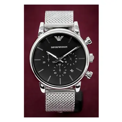 Emporio Armani AR1808 Silver Strap Black Dial Silver Case Watch