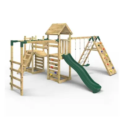 (Dolomite) Rebo Double Tower Climbing Frame with Flexible Bridge, Swing & Slide