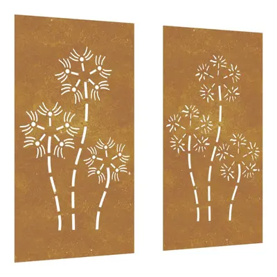 vidaXL Garden Wall Decoration Wall Art Decors 2pcs Corten Steel Flower Design