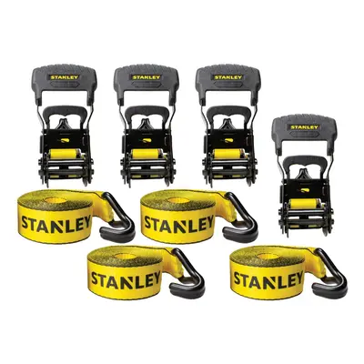 STANLEY S10074 Black/Yellow 1.5"" x 16' Ratchet Tie Down Straps - Heavy Cargo Securing (3 lbs Br