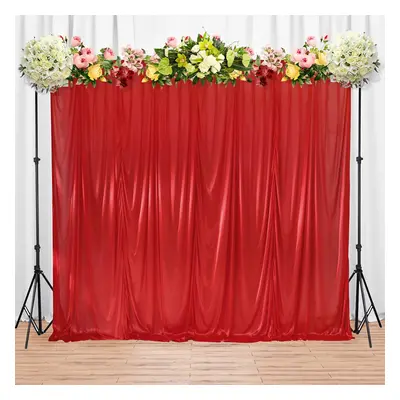 (Red, 3x6 meters) Backdrop Curtain Photography Curtains Detachable Smooth Ice Silk Pleated Backd