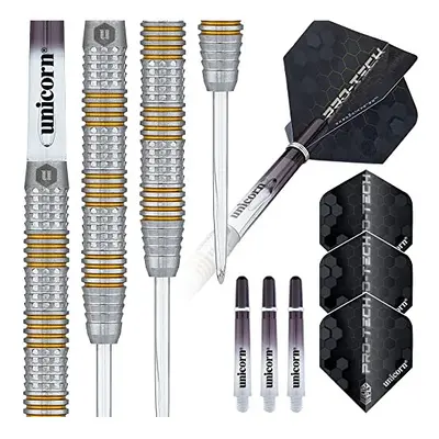 Steel Tip Darts Set | Pro-Tech Style | 90% Natural Tungsten Barrels with Golden Accents & Volute