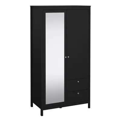 Wardrobe with door + mirror door + drawers Matt Black Madrid