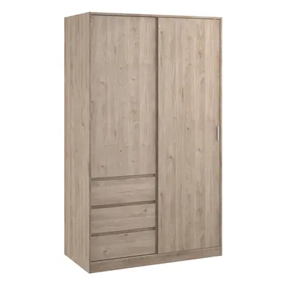 Naia Wardrobe with Sliding door + door + drawers in Oak structure Jackson Hickory