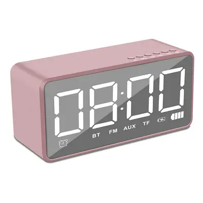 (White) Bluetooth Speaker Alarm Clock Mirror LED Digital FM Radio TF AUX Desktop Wireless Speake