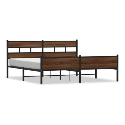 (brown oak, x cm/ with headboard & high footboard) vidaXL Metal Bed Frame without Mattress Bed B