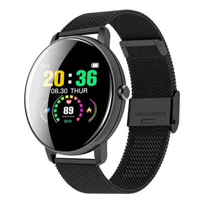 (Black-Stainless Steel) 1.3' Full Touch Screen Wristband Heart Rate Blood Pressure Monitor Life 