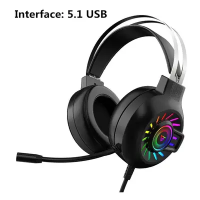 (5.1 USB) Wired Headphones 7.1 Channel RGB Light Gaming Headset Stereo With Mic for Laptop Deskt