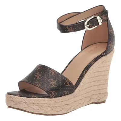 Guess Women's HIDY Wedge Sandal Medium Brown Logo Multi