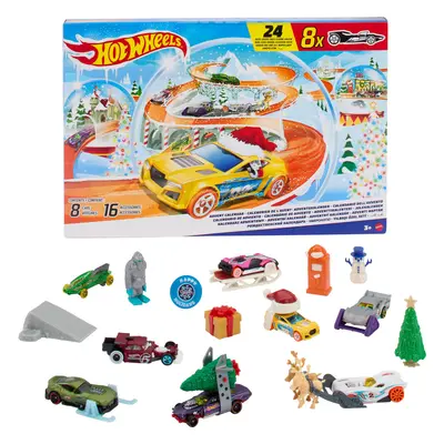 Hot Wheels Toy Cars Advent Calendar 1:64 Scale Vehicles Winter-Themed Accessories & Playmat