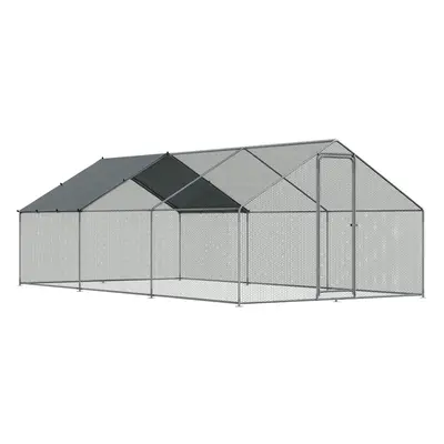 Walk-In Galvanized Steel Chicken Run with Roof Cover & PVC Coated Chicken Wire x x 2m