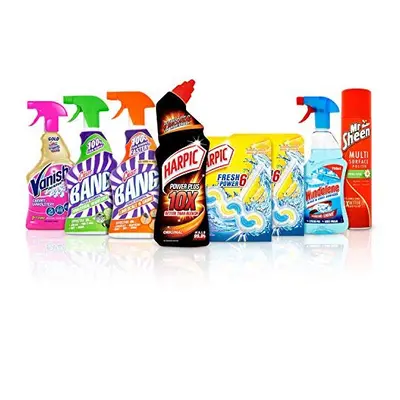 Ultimate Home Cleaning Kit: Harpic, Cillit Bang, Vanish, Windolene and Mr. Sheen (8 items)