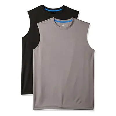 Men's Performance Tech Muscle Tank T-Shirt, Pack of 2, Black/Dark Grey, X-Small