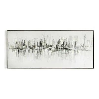 Art for the Home Hand Painted New York Reflections Metal Silver Framed Canvas