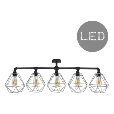 Industrial Way Black Pipework Ceiling Light Grey Cage Shades 4w LED