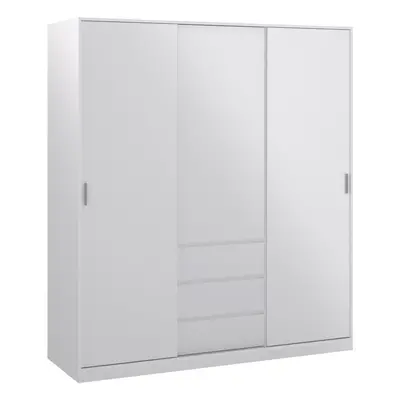 Naia Wardrobe with sliding doors + door + drawers in White High Gloss