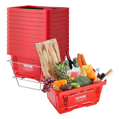 (Red, 24L) VEVOR Plastic Rolling Shopping Trolley Basket On Wheels