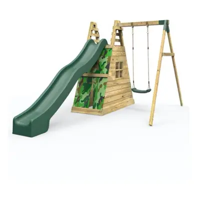 (Mystic) Rebo Wooden Pyramid Activity Frame with Swings and 8.7ft Water Slide