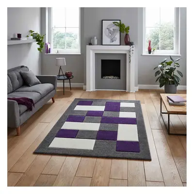 (Grey / Purple, x cm) Think Rugs Brooklyn BRK04 Box Checkers Geometric Rugs Multi Colour Small E