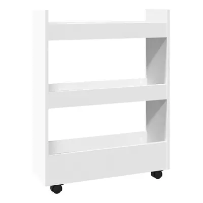 (white) vidaXL Narrow Storage Trolley Tier Bookcase Rolling Cart Engineered Wood