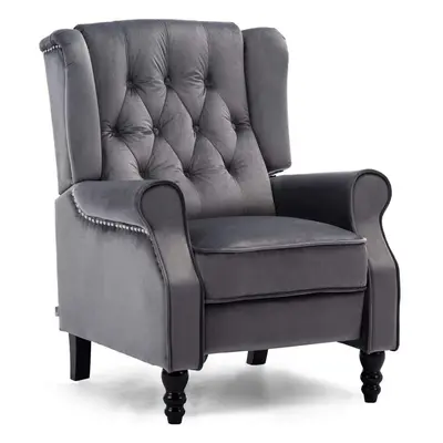 (Slate Grey) Althorpe Wing Recliner Chair Fabric Linen Button Fireside Occasional Armchair