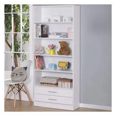 (White - Drawer) Bookcase Display Shelf Freestanding