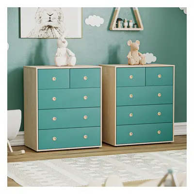 (Teal & Oak) Neptune Set of Chests of Drawers Garment Storage