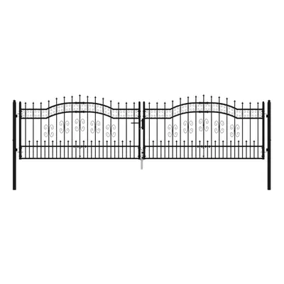 (406 x cm) vidaXL Fence Gate with Spear Top Black Powder-coated Steel Fence Multi Sizes