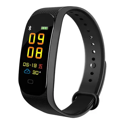 (Black) Colorful Smart Bracelet HR Blood Pressure Monitor 0.96 TFT Color Display Watch for Andro