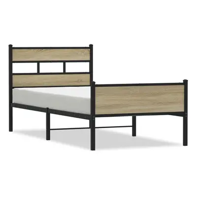 (sonoma oak, x cm/ with headboard & high footboard) vidaXL Metal Bed Frame without Mattress Bed 