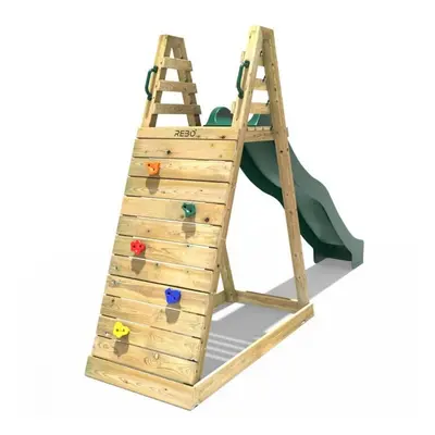 (Free Standing Slide 10ft & Climbing Wall) Rebo Children's Wooden Free Standing 8.7ft Kids Water