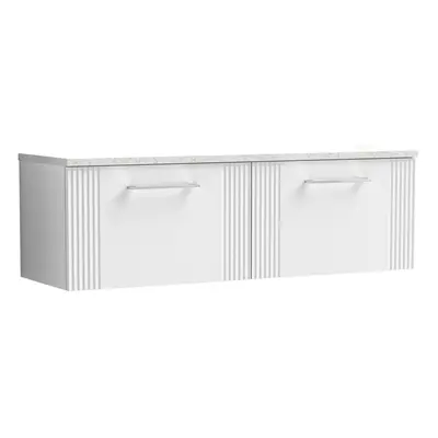 Retro Drawer Wall Hung Vanity Unit with Sparkling White Laminate Worktop - 1200mm - Satin White 