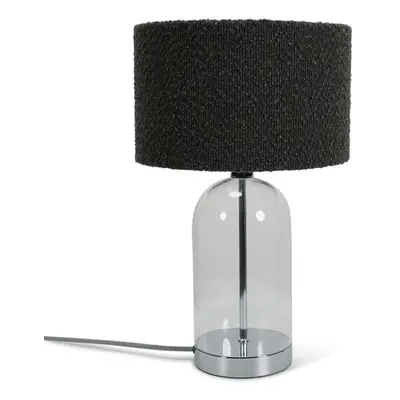 Glass & Silver Chrome Table Lamp Charcoal Grey Boucle Shade Light