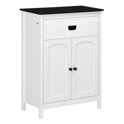 kleankin Bathroom Storage Unit with Drawer Double Door Cabinet Adjustable Shelf