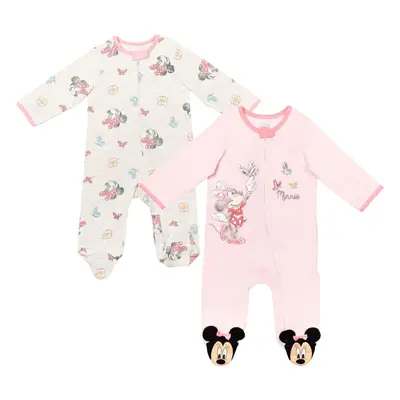 Disney Minnie Mouse Newborn Baby Girls Pack Zip Up Sleep N Play Coveralls PinkWhite Newborn