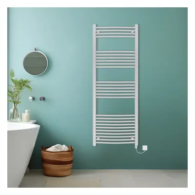 (Chrome, 1600x600mm) Bathroom Curved Prefilled Electric Heated Towel Rail Ladder Warmer Radiator