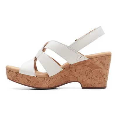 Clarks Giselle Beach Wedge Sandal White Leather Wide