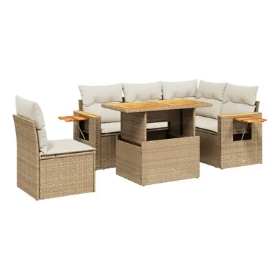 vidaXL Garden Sofa Set Piece with Cushions Outdoor Sofa Beige Poly Rattan