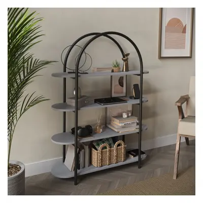 (Grey) Tier Wooden Shelving Arched Industrial Storage Bookcase Shelves